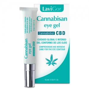 Imagen del tubo y el estuche de Cannabisan eye Gel de Laboratorios Lavigor
