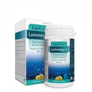 Bote Laviomega 3 en capsulas con complemento alimenticio.
